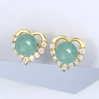 1 Pair 925 Sterling Silver Gem Heart Shape Ear Studs sku image 2
