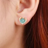 1 Pair 925 Sterling Silver Gem Heart Shape Ear Studs main image 3