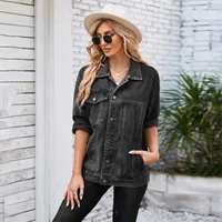 Women's Streetwear Color Block Single Breasted Denim Jacket sku image 8