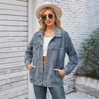 Women's Streetwear Color Block Single Breasted Denim Jacket sku image 1