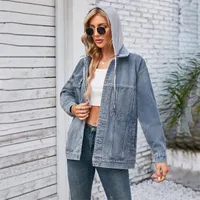 Women's Streetwear Color Block Single Breasted Denim Jacket sku image 9