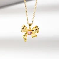 304 Stainless Steel 18K Gold Plated Cartoon Character Bow Knot Pendant Necklace main image 5