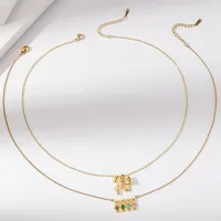 304 Stainless Steel 18K Gold Plated Cartoon Character Bow Knot Pendant Necklace main image 7