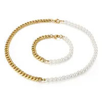 Card Wheel New Stitching Pearl Necklace Clavicle Chain Bracelet Chain Female Titanium Steel Niche Design Sense Two-piece Jewelry main image 5