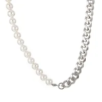 Card Wheel New Stitching Pearl Necklace Clavicle Chain Bracelet Chain Female Titanium Steel Niche Design Sense Two-piece Jewelry sku image 1