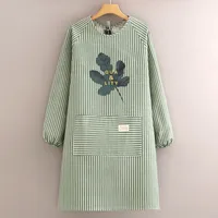 Cotton And Linen Long-sleeved Apron Kitchen Household Breathable Antifouling Cooking Waist Coverall Women's New Work Clothes sku image 11