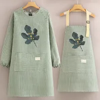 Cotton And Linen Long-sleeved Apron Kitchen Household Breathable Antifouling Cooking Waist Coverall Women's New Work Clothes sku image 19