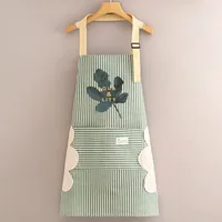 Cotton And Linen Long-sleeved Apron Kitchen Household Breathable Antifouling Cooking Waist Coverall Women's New Work Clothes sku image 6