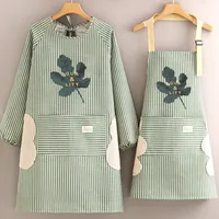 Cotton And Linen Long-sleeved Apron Kitchen Household Breathable Antifouling Cooking Waist Coverall Women's New Work Clothes sku image 23