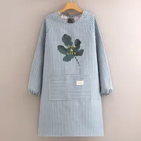 Cotton And Linen Long-sleeved Apron Kitchen Household Breathable Antifouling Cooking Waist Coverall Women's New Work Clothes sku image 12