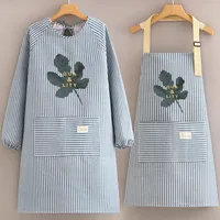 Cotton And Linen Long-sleeved Apron Kitchen Household Breathable Antifouling Cooking Waist Coverall Women's New Work Clothes sku image 20