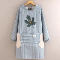 Cotton And Linen Long-sleeved Apron Kitchen Household Breathable Antifouling Cooking Waist Coverall Women's New Work Clothes sku image 15