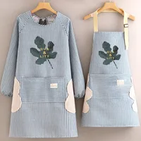 Cotton And Linen Long-sleeved Apron Kitchen Household Breathable Antifouling Cooking Waist Coverall Women's New Work Clothes sku image 24