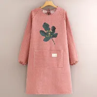 Cotton And Linen Long-sleeved Apron Kitchen Household Breathable Antifouling Cooking Waist Coverall Women's New Work Clothes sku image 13