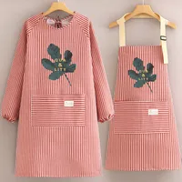 Cotton And Linen Long-sleeved Apron Kitchen Household Breathable Antifouling Cooking Waist Coverall Women's New Work Clothes sku image 21