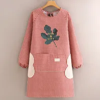 Cotton And Linen Long-sleeved Apron Kitchen Household Breathable Antifouling Cooking Waist Coverall Women's New Work Clothes sku image 16