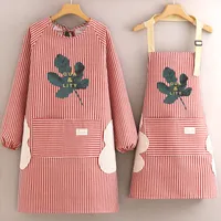 Cotton And Linen Long-sleeved Apron Kitchen Household Breathable Antifouling Cooking Waist Coverall Women's New Work Clothes sku image 25