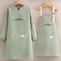 Cotton And Linen Long-sleeved Apron Kitchen Household Breathable Antifouling Cooking Waist Coverall Women's New Work Clothes sku image 22