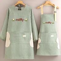 Cotton And Linen Long-sleeved Apron Kitchen Household Breathable Antifouling Cooking Waist Coverall Women's New Work Clothes sku image 26