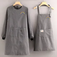 Cotton And Linen Long-sleeved Apron Kitchen Household Breathable Antifouling Cooking Waist Coverall Women's New Work Clothes sku image 18