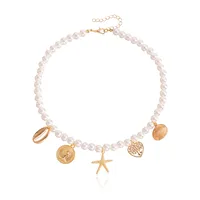 Jewelry Ocean Style Imitation Pearl Neck Chain Starfish Pendant Necklace Women's  High-end  Necklace sku image 1