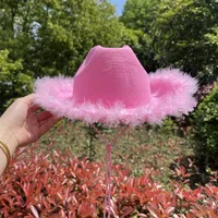 New Prom Party Sequins Western Cowboy Pink Hat Western Cowboy Hat Sunscreen Hat Stage Performance Hat main image 2