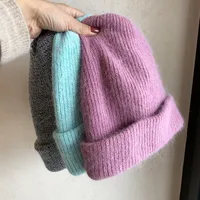 Dongdaemun Soft White Rabbit Fur Knitted Wool Hat Women's Autumn And Winter Fashion Thickened Warm Pullover Hat main image 3