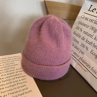 Dongdaemun Soft White Rabbit Fur Knitted Wool Hat Women's Autumn And Winter Fashion Thickened Warm Pullover Hat sku image 5