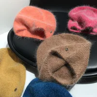 Simple M Standard Rabbit Fur Wool Hat Female   Autumn And Winter Japanese Pure Color Cold Hat Warm Pullover Knitted Hat Fashion main image 3