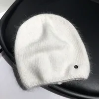 Simple M Standard Rabbit Fur Wool Hat Female   Autumn And Winter Japanese Pure Color Cold Hat Warm Pullover Knitted Hat Fashion sku image 7