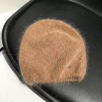 Simple M Standard Rabbit Fur Wool Hat Female   Autumn And Winter Japanese Pure Color Cold Hat Warm Pullover Knitted Hat Fashion sku image 9