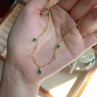 Exquisite Retro Emerald Neck Simple Elegant S925 Sterling Silver Gold Plated Clavicle Chain Niche Design Necklace For Women main image 2