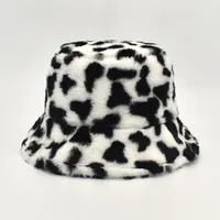 New Autumn And Winter Dairy Pattern Fisherman Hat Women's Plush Warm Hat Korean Style Cyber Celebrity Black And White Striped Basin Hat Trendy main image 1