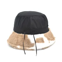 New Autumn And Winter Dairy Pattern Fisherman Hat Women's Plush Warm Hat Korean Style Cyber Celebrity Black And White Striped Basin Hat Trendy main image 4