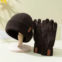 2 Pieces Men's And Women's  Leather Label Hat + Leather Label Gloves Y2g Wind Warm Breathable  (two-piece Set) main image 3