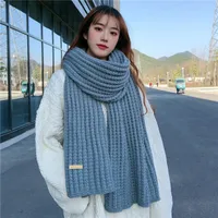 Korean Style New Fashion  Solid Color Knitted Wool Scarf Women's Autumn And Winter Thickened Warm Neck For Couple Men sku image 7