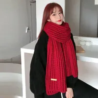 Korean Style New Fashion  Solid Color Knitted Wool Scarf Women's Autumn And Winter Thickened Warm Neck For Couple Men sku image 5