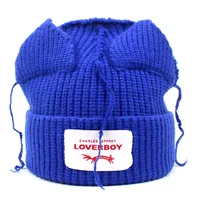Women's Distinctive Ear Knitted Hat Funny Loving Fashion Wool Hat Letter Curled Beanie Cap sku image 1