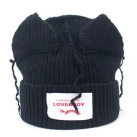 Women's Distinctive Ear Knitted Hat Funny Loving Fashion Wool Hat Letter Curled Beanie Cap sku image 2