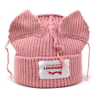 Women's Distinctive Ear Knitted Hat Funny Loving Fashion Wool Hat Letter Curled Beanie Cap sku image 4