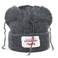 Women's Distinctive Ear Knitted Hat Funny Loving Fashion Wool Hat Letter Curled Beanie Cap sku image 6