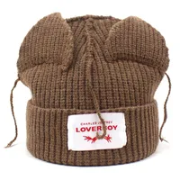 Women's Distinctive Ear Knitted Hat Funny Loving Fashion Wool Hat Letter Curled Beanie Cap sku image 8
