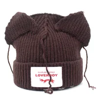 Women's Distinctive Ear Knitted Hat Funny Loving Fashion Wool Hat Letter Curled Beanie Cap sku image 9