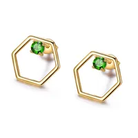 18K Gold Plated 925 Sterling Silver 925 Sterling Sliver Silver Amethyst Hexagon EARRINGS Hoop Earrings main image 1