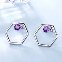 18K Gold Plated 925 Sterling Silver 925 Sterling Sliver Silver Amethyst Hexagon EARRINGS Hoop Earrings main image 2