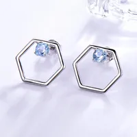 18K Gold Plated 925 Sterling Silver 925 Sterling Sliver Silver Amethyst Hexagon EARRINGS Hoop Earrings main image 3