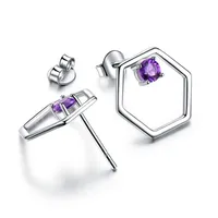 18K Gold Plated 925 Sterling Silver 925 Sterling Sliver Silver Amethyst Hexagon EARRINGS Hoop Earrings main image 5