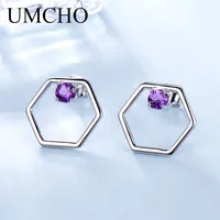18K Gold Plated 925 Sterling Silver 925 Sterling Sliver Silver Amethyst Hexagon EARRINGS Hoop Earrings sku image 1