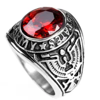 Europe And The United States  Stainless Steel Stall Jewelry American Soldiers Retro Titanium Steel Eagle Red Green Blue Black Gem Ring Men main image 1