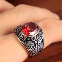 Europe And The United States  Stainless Steel Stall Jewelry American Soldiers Retro Titanium Steel Eagle Red Green Blue Black Gem Ring Men main image 3